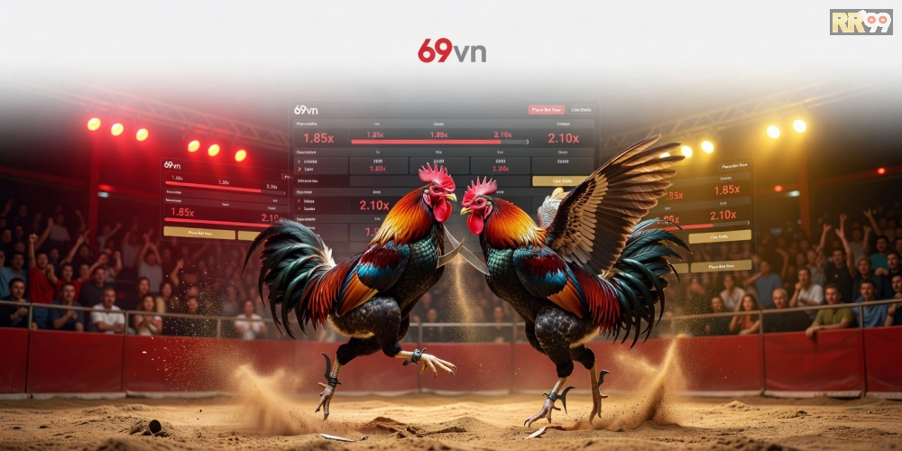 Minh họa khái niệm đá gà cựa dao 69vn với hình ảnh trận đấu kịch tính