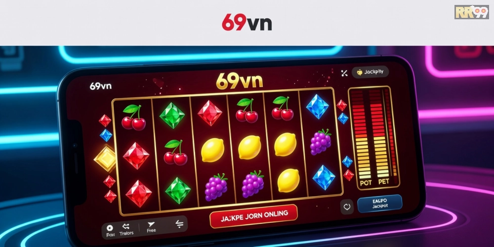 Minh họa giao diện game nổ hũ 69vn với các biểu tượng jackpot hấp dẫn