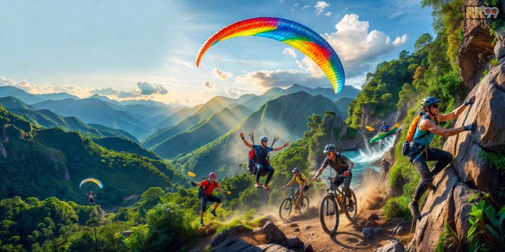 Hình ảnh minh họa khái niệm thể thao cực hạn trên nền tảng 69vn với các hoạt động mạo hiểm