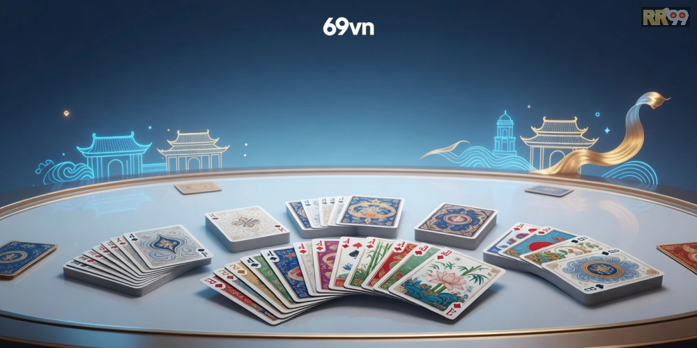 Hình minh họa khái niệm game bài đổi thưởng trên nền tảng 69vn với giao diện hiện đại và các lá bài đa dạng